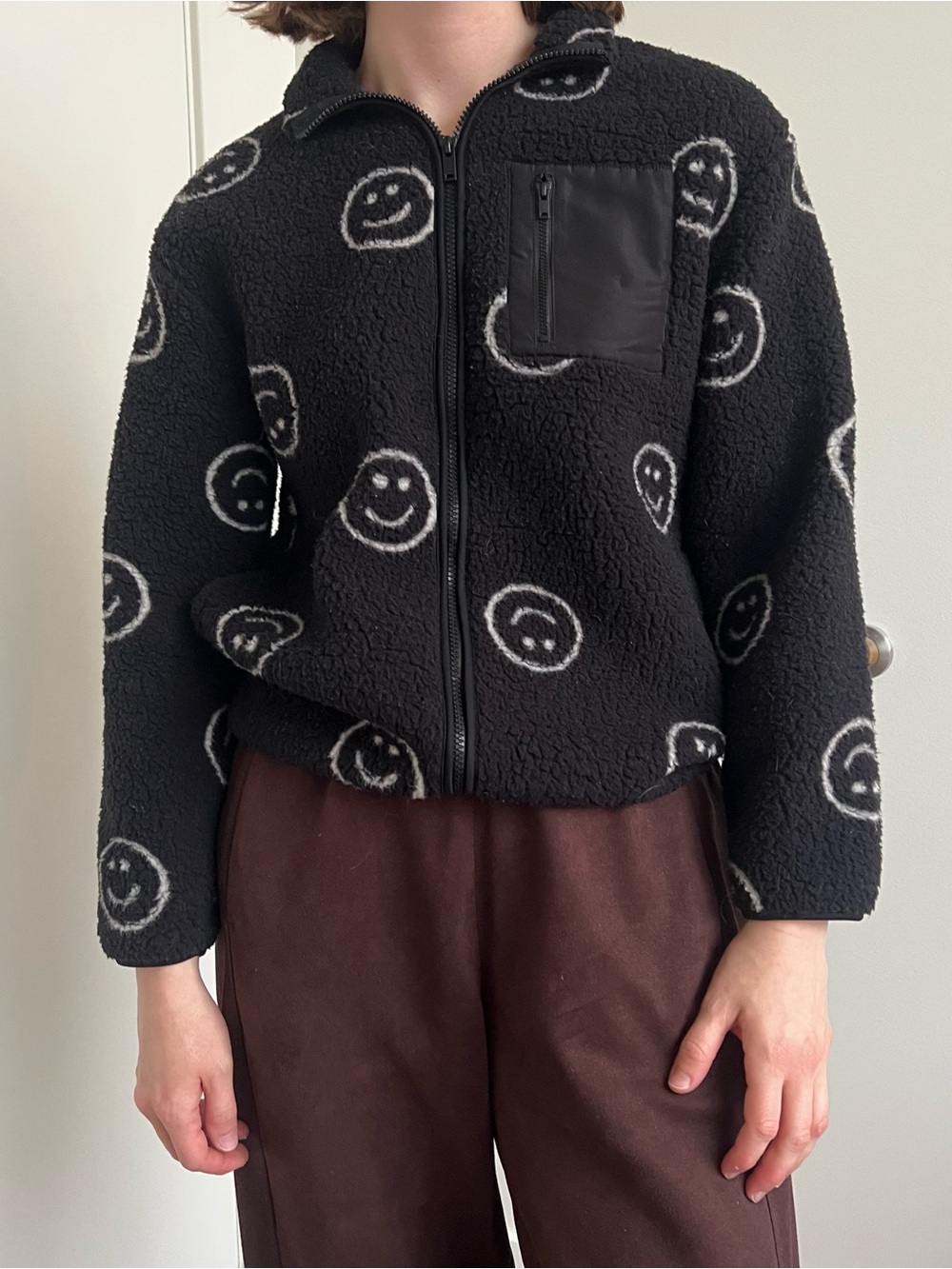 Old Navy Black Smiley Sherpa Jacket